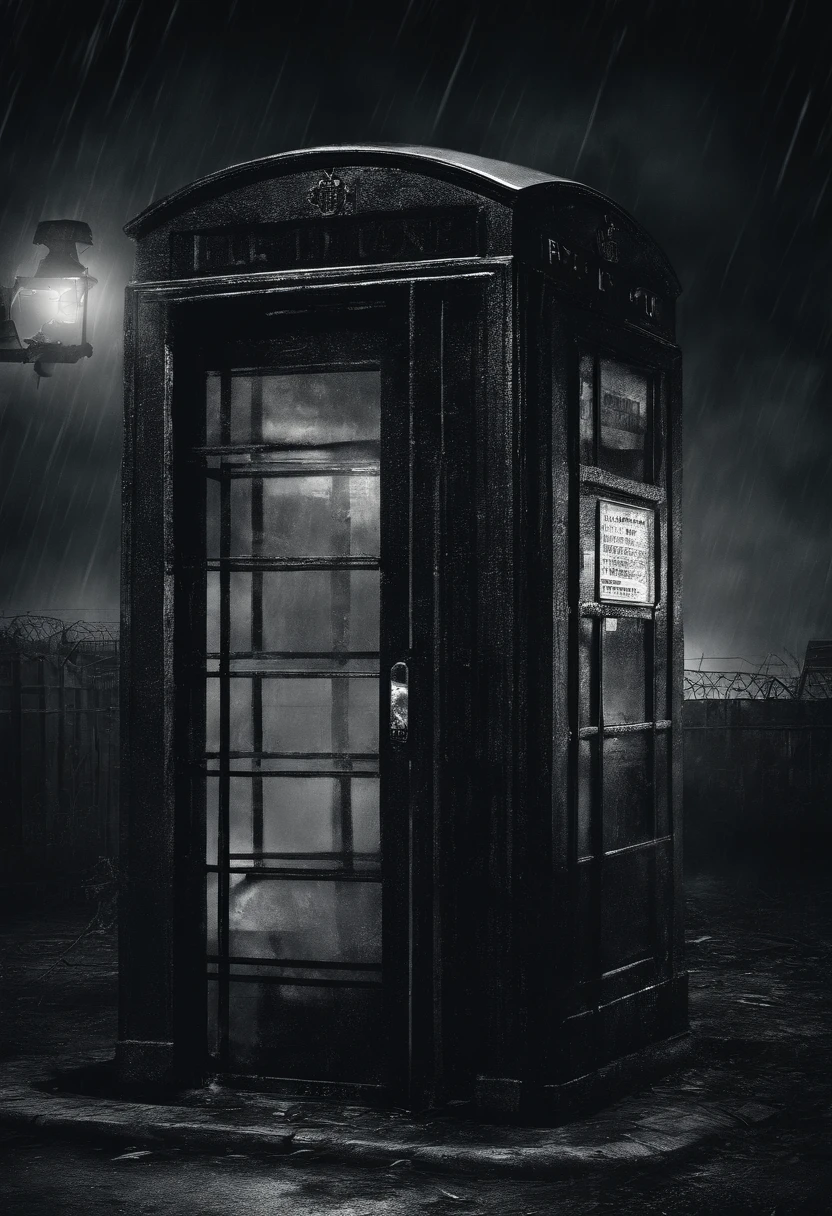 Dense atmosphere、A lonely telephone booth standing in a puff