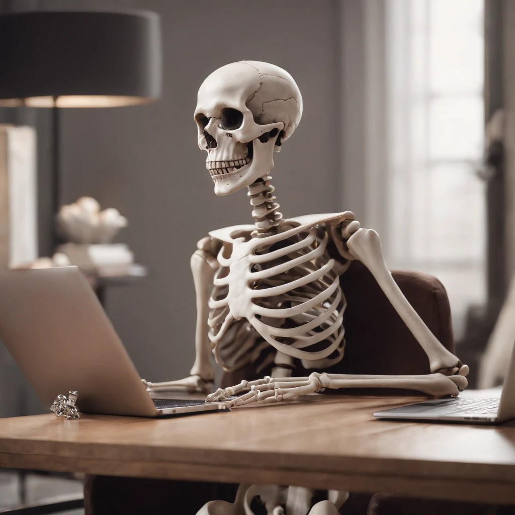 Skull working in an office
