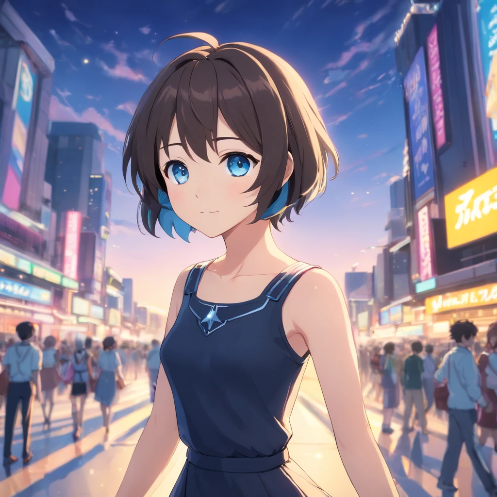 Masterpiece, Best quality, A high resolution, 1girll, Solo, Anastasia (The Idolmaster), Idol master Cinderella girl, Blue eyes, Short hair, whaite hair, Black dress, Cowboy shot, , Closed mouth, The upper part of the body_Body,