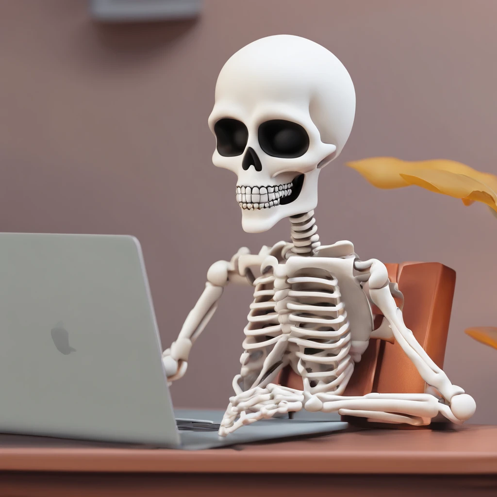 arafed skeleton sitting in a chair with a laptop and drinking a drink, cute skeleton, 3d illustration, 3 d illustration, cute 3 d render, 3 d render stylized, 2 d illustration, 2d illustration, cyber skeleton, an alien working on a computer, stylized 3d render, digital art render, stylized digital illustration