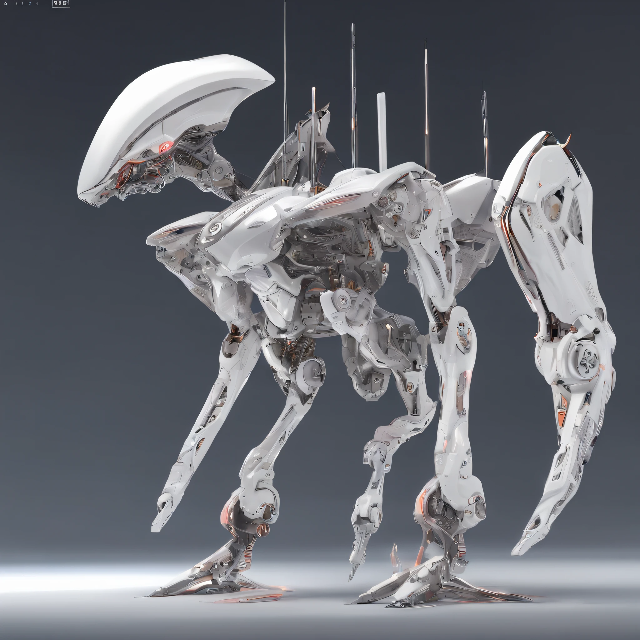 An alien,Humanoid,mechs,(Wearing a white zirconia dioxide ceramic surface mech:1.5),(((Hard surface properties))),(((streamlined line design))),It has refined features in a sci-fi environment,with light glowing, Sparks and lights, best qualtiy,tmasterpiece,Photorealsitic, Highly detailed, iintricate,unreal 5 render,