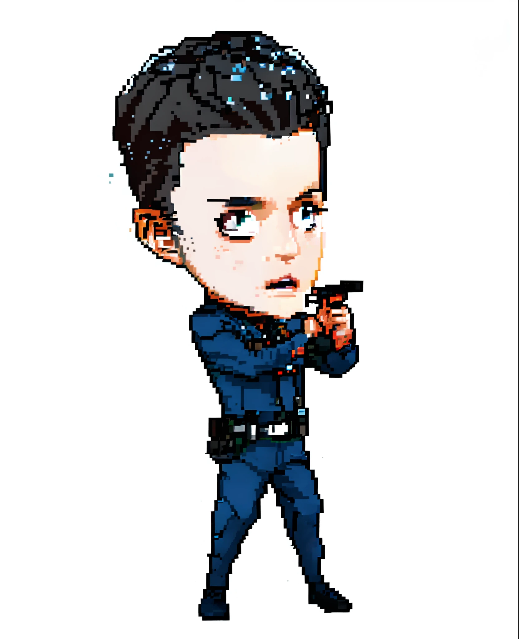Police officer holding a gun in the front