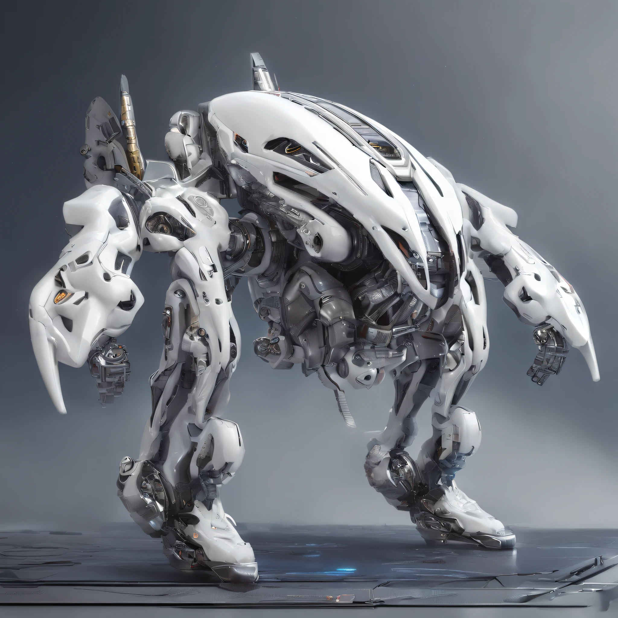 An alien,Humanoid,mechs,(Wearing a white zirconia dioxide ceramic surface mech:1.5),(((Hard surface properties))),(((streamlined line design))),It has refined features in a sci-fi environment,with light glowing, Sparks and lights, best qualtiy,tmasterpiece,Photorealsitic, Highly detailed, iintricate,unreal 5 render,