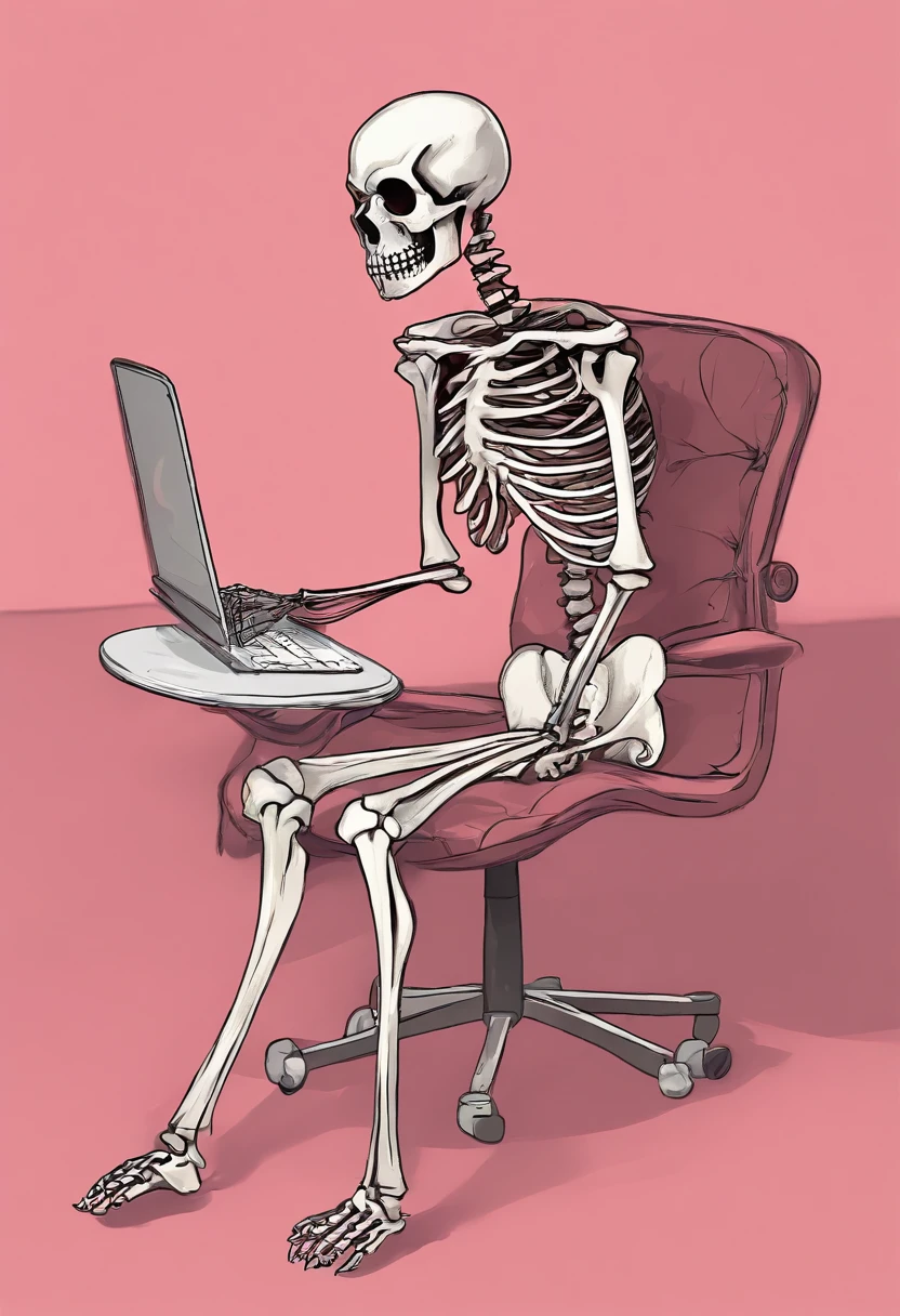 arafed skeleton sitting in a chair with a laptop and drinking a drink, cute skeleton, 3d illustration, 3 d illustration, cute 3 d render, 3 d render stylized, 2 d illustration, 2d illustration, cyber skeleton, an alien working on a computer, stylized 3d render, digital art render, stylized digital illustration