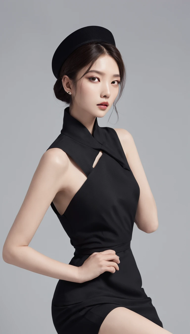 An Araki woman in a black dress sits on a stool, jia, bae suzy, korean women's fashion model, ji-min, jiyun chae, Choi Hyun-hwa, seseon yoon, lee ji eun, Lee Ji-eun, dilraba dilmurat, Shin Jinying, gongbi, jaeyeon nam