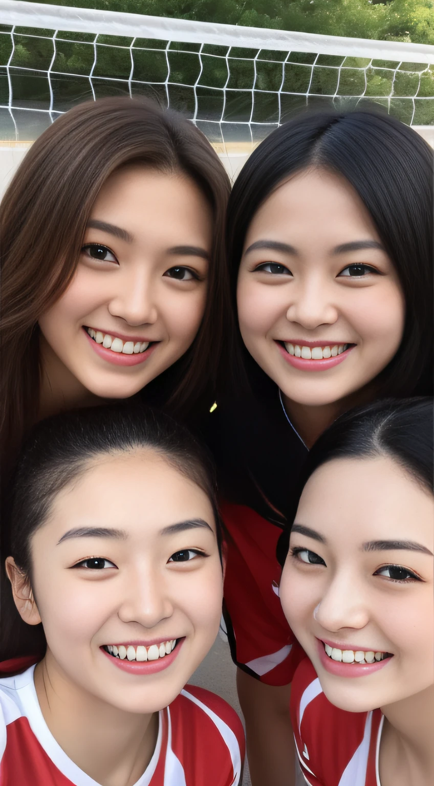 volley、3 people、hiquality、A hyper-realistic、healthy、Smiling expression、Slender perfect figure、Japan beauties、beautidful eyes、face perfect、Beautiful skin、game