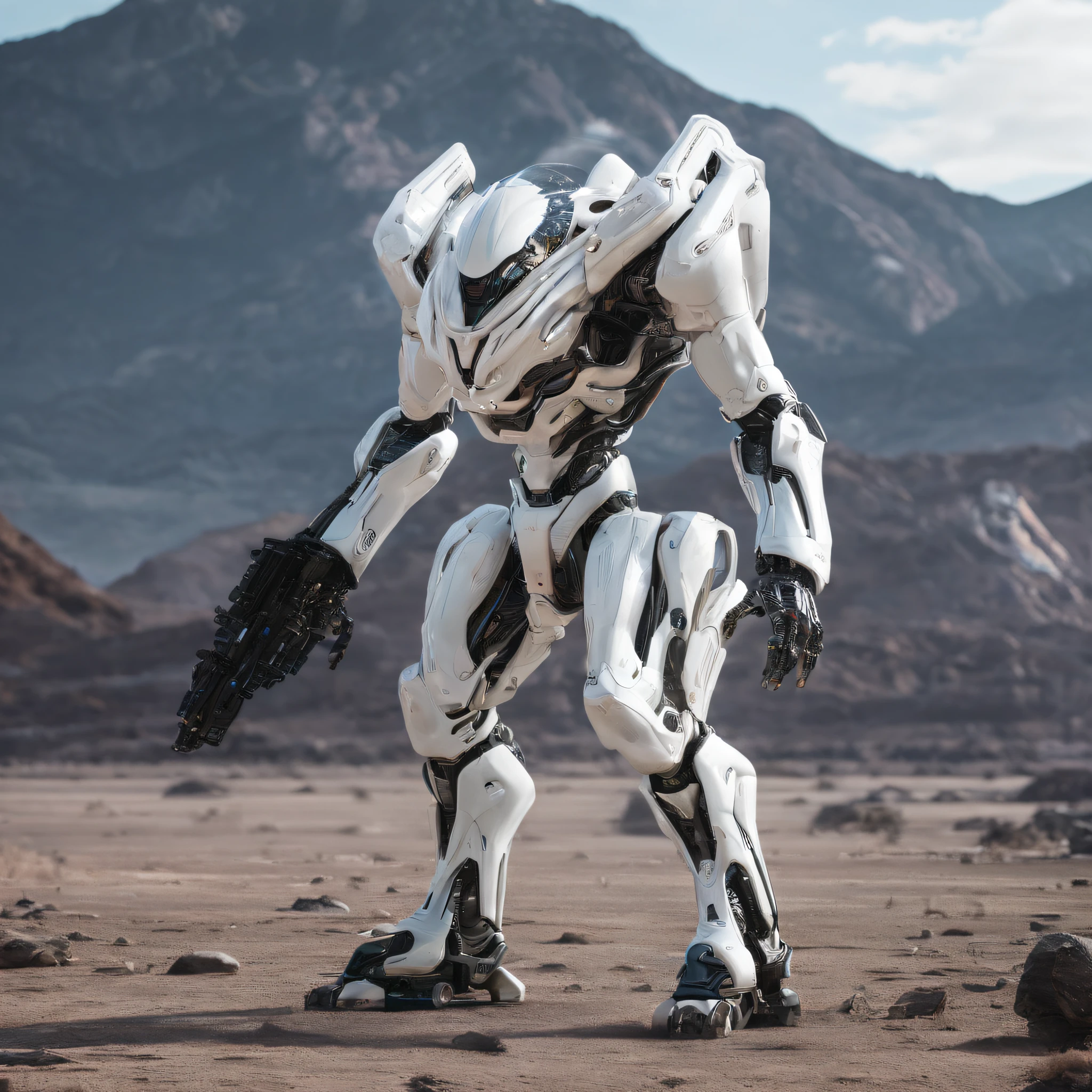 An alien,full body,Humanoid,mechs,(Wearing a white zirconium dioxide ceramic surface mech:1.5),(((Hard surface properties))),(((streamlined line design))),It has refined features in a sci-fi environment,with light glowing, Sparks and lights, best qualtiy,tmasterpiece,Photorealsitic, Highly detailed, iintricate,unreal 5 render,