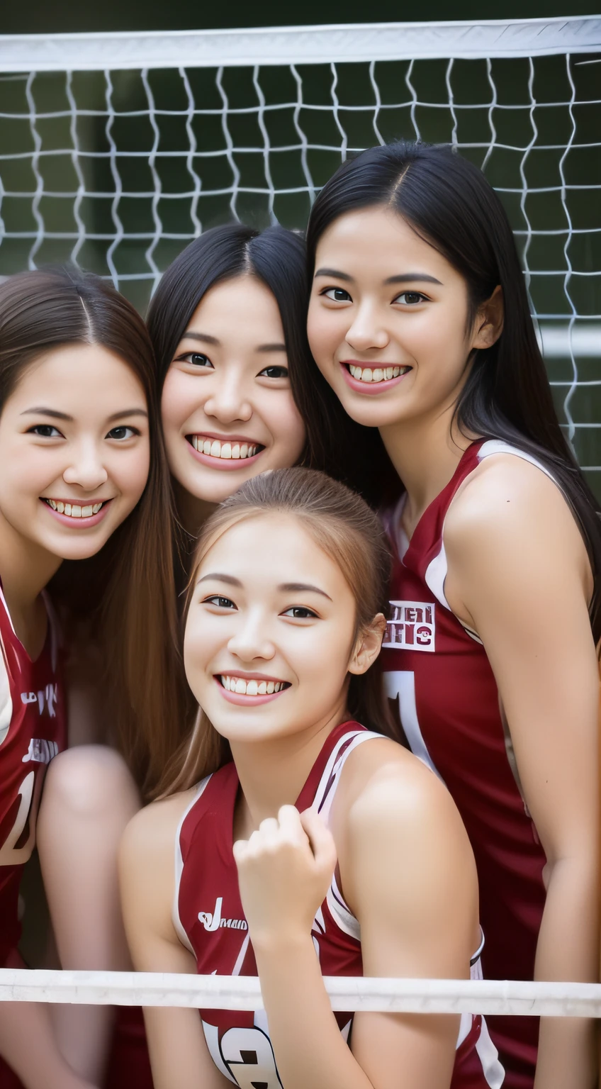 volley、3 people、hiquality、A hyper-realistic、healthy、Smiling expression、Slender perfect figure、Japan beauties、beautidful eyes、face perfect、Beautiful skin、game