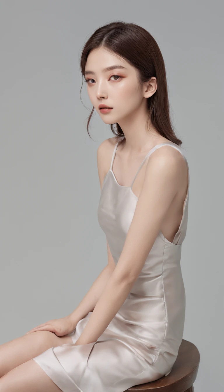Araki woman in a slip dress sitting on a stool, jia, bae suzy, korean women's fashion model, ji-min, jiyun chae, Choi Hyun-hwa, seseon yoon, lee ji eun, Lee Ji-eun, dilraba dilmurat, Shin Jinying, gongbi, jaeyeon nam