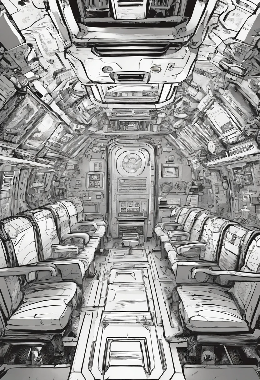 Mechanical background, Black and white color scheme, Inside the spaceship