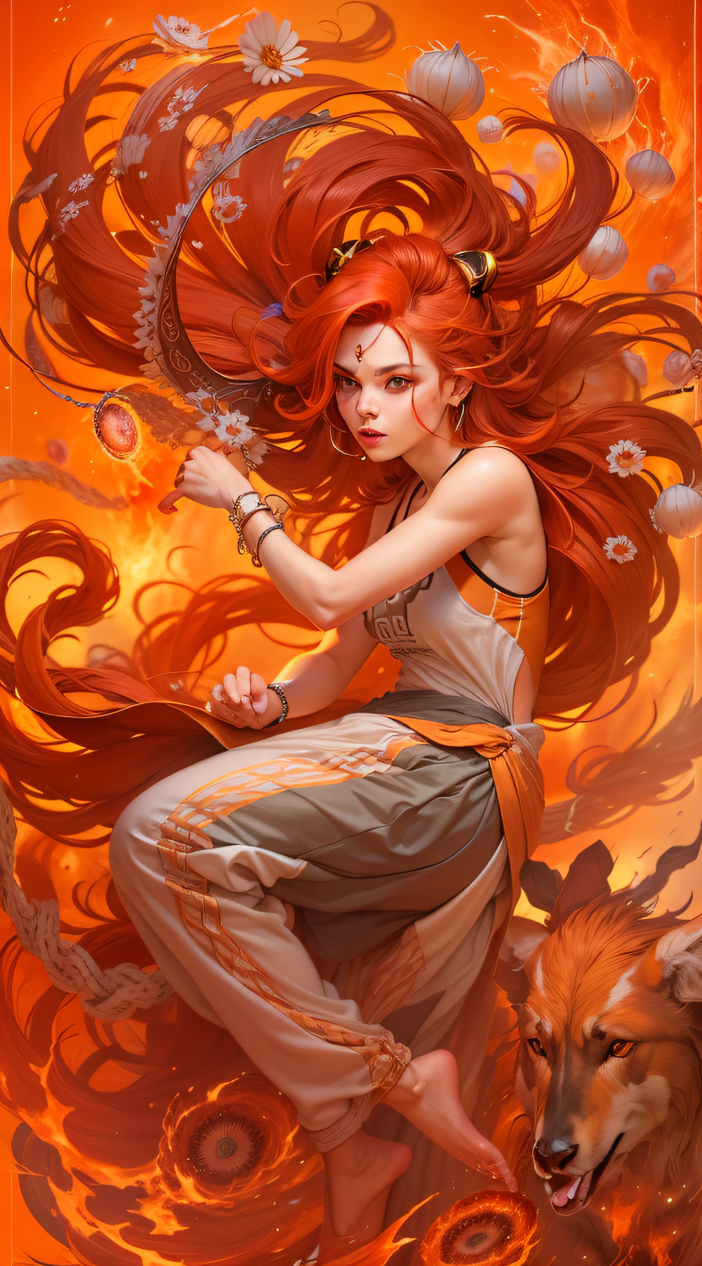 Aries:

Aries women have short, fiery red or vibrant orange hair that mirrors their dynamic and creative spirit. It's often styled in a way that suggests movement and energy.
Their eyes are bright and filled with fiery determination, matching their strong-willed and enthusiastic nature.
In terms of attire, Aries women prefer straightforward, comfortable clothing that allows them to move freely. They might often be seen in active wear or casual outfits that reflect their realistic and passionate disposition.