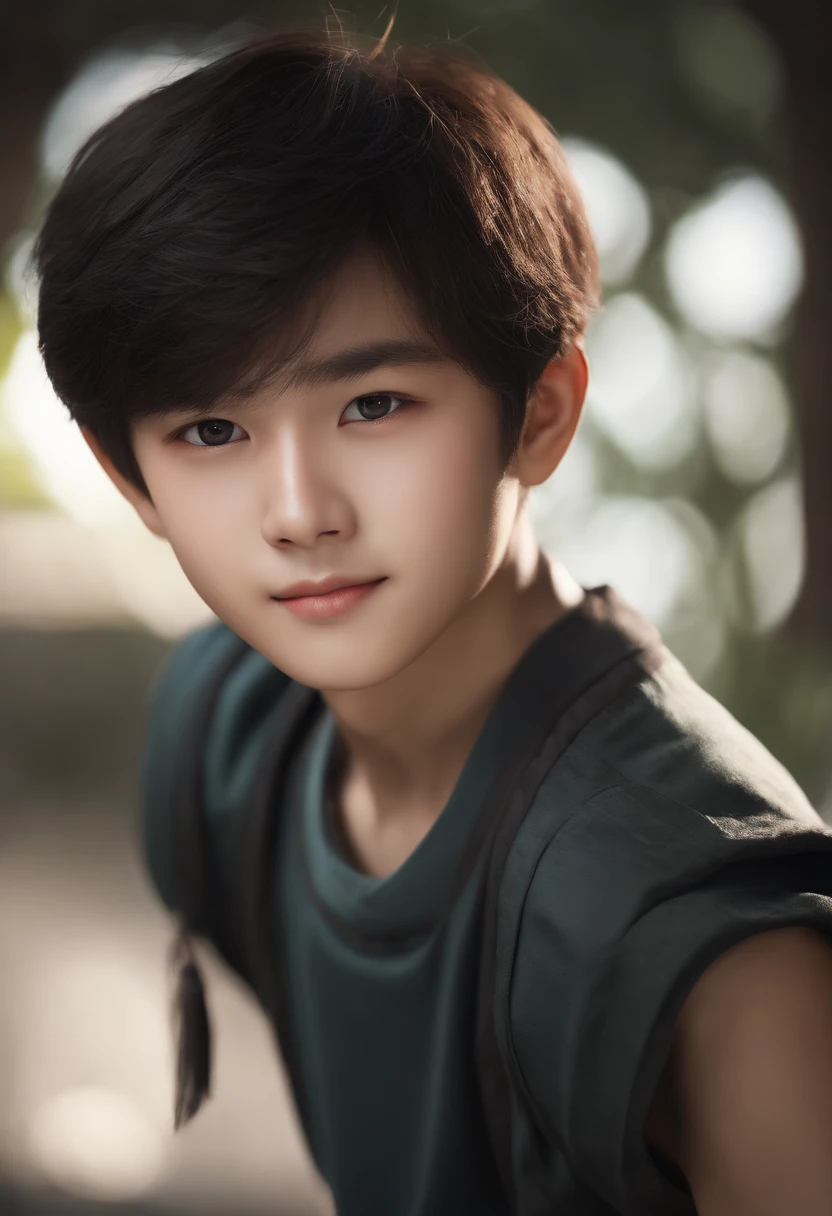 Sleeveless, china boy, 8K, Luo Image, Top quality, Masterpiece, Realistic, realistic super detailed, Best Smile, Beautiful eyes, short detailed hair, Perfect facial features,Junior high school boys