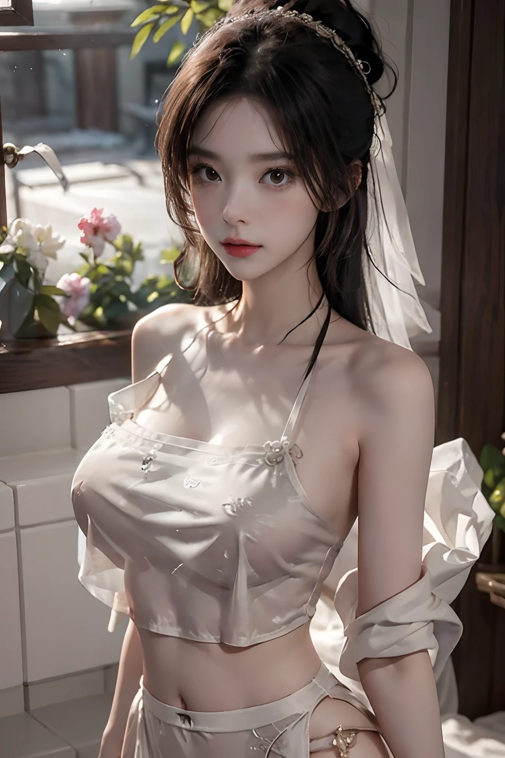 Bath、Bathing foam、nedium breasts，20yo woman， （tmasterpiece： 1.4）， （8K， realisticlying， RAW photogr， best qualtiy： 1.4）， The nipple areola is clearly shaped，