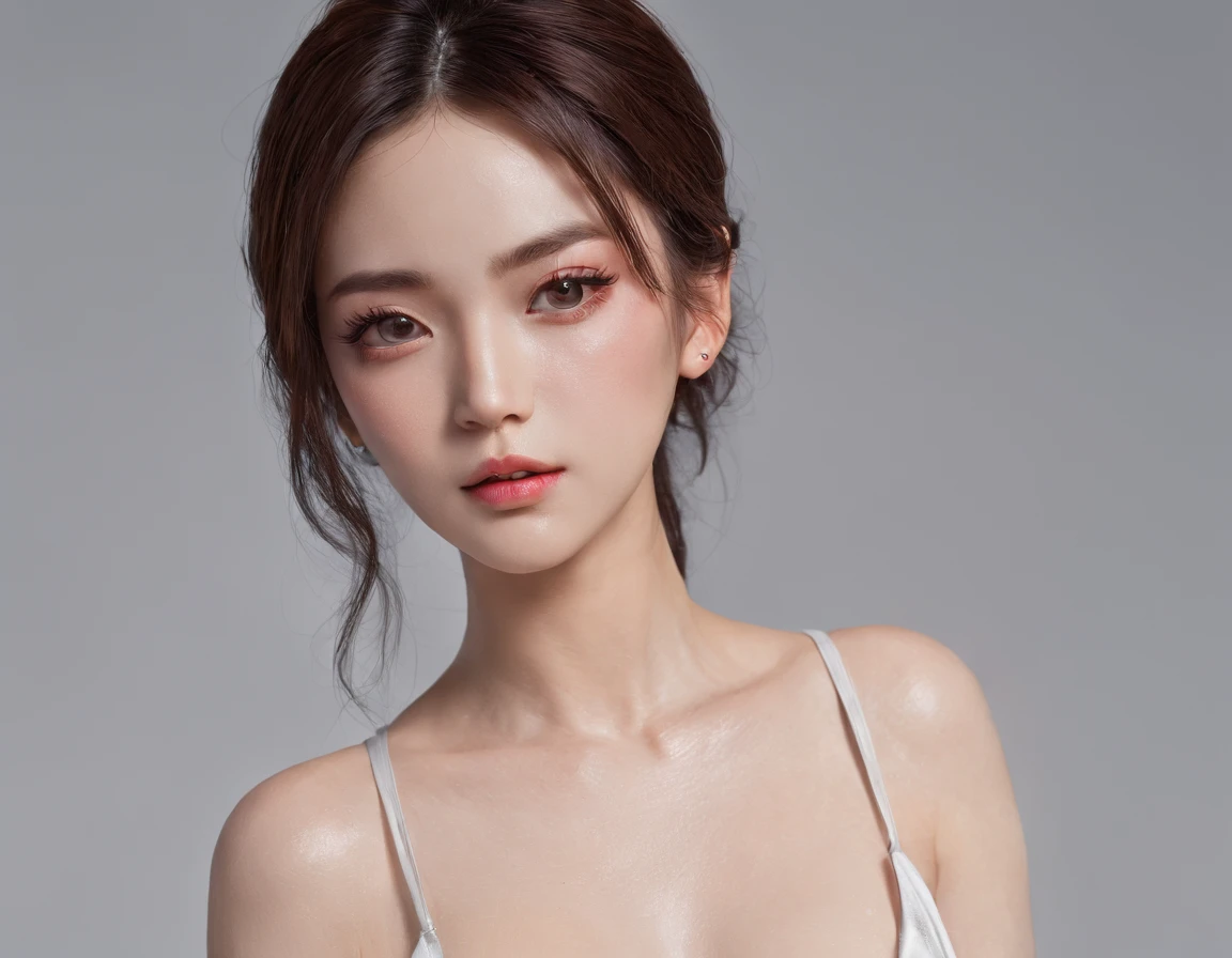 highres,4k,HDR,1girl, photorealistic, realistic,sweat skin, thin face,yangmi,heavy makeup, standing,(((half body))), medium breasts,earing ,   tied up, sexy, cute eyes, Daddy's cum slut