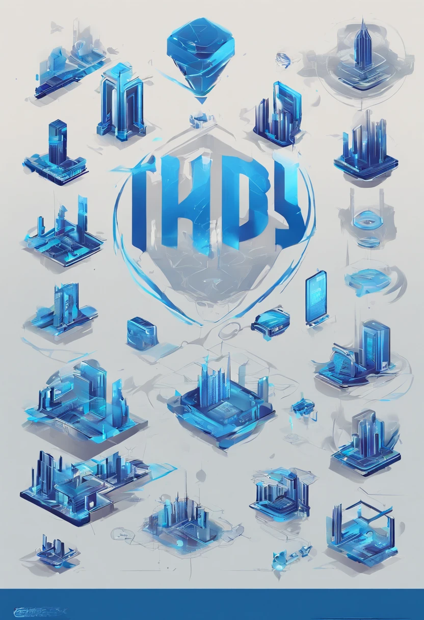 logo with something digital, digital style logo, blue base, high quality, clear