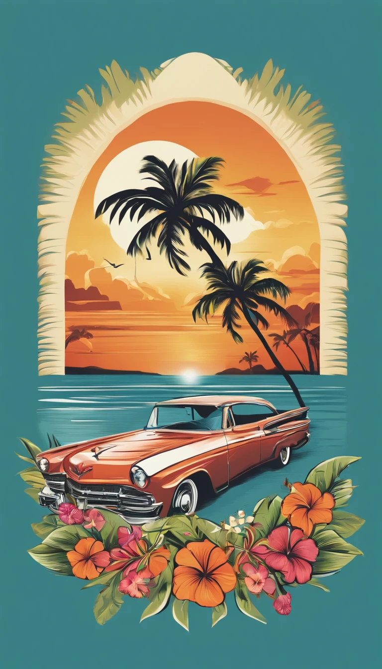 t-shirt design, rzminjourney, vector art, summer design, hot like hawaii