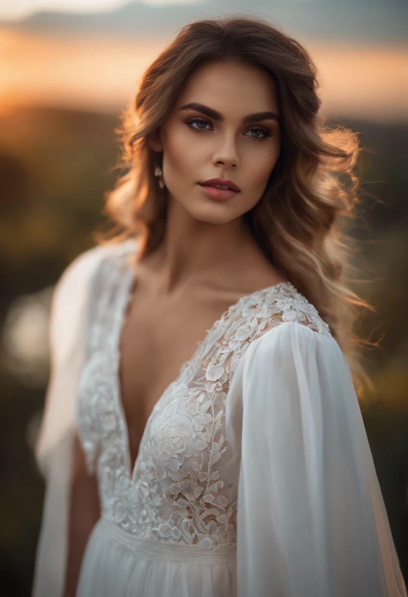 Stunning girl, wearing white dress