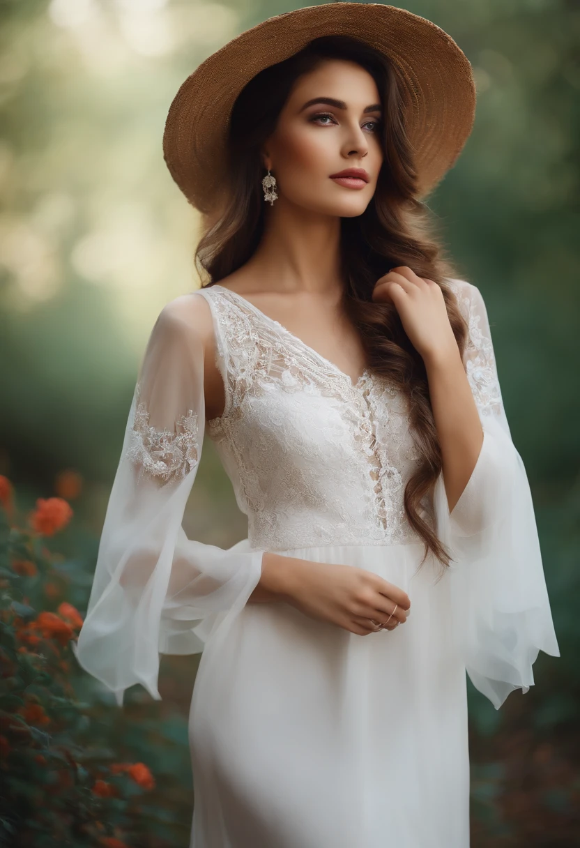 Stunning girl, wearing white dress