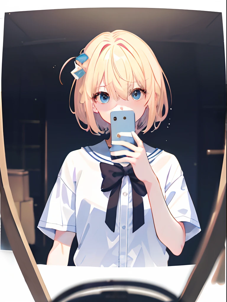 tmasterpiece, Best quality at best, A high resolution, gotou1, gotou hitori, By bangs, The hair is between the eyes,Look at the audience with contempt, Mirror selfie, blond with short hair
, volumetrics dtx, (filmgrain, The background is blurred out, Depth of field, Motion blur)