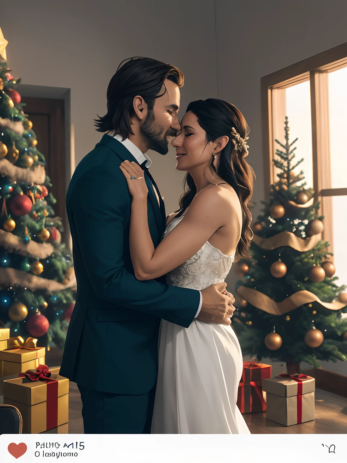 There is a man and a woman embracing in front of a Christmas tree, Pareja encantaDora, imagen de muy muy muy baja calidad, Khyzyl Saleem, Ash Thorp Khyzyl Saleem, imagen, foto de perfil, 1614572159, Imagen de perfil, foto de perfil 1024px, Foto descubierta