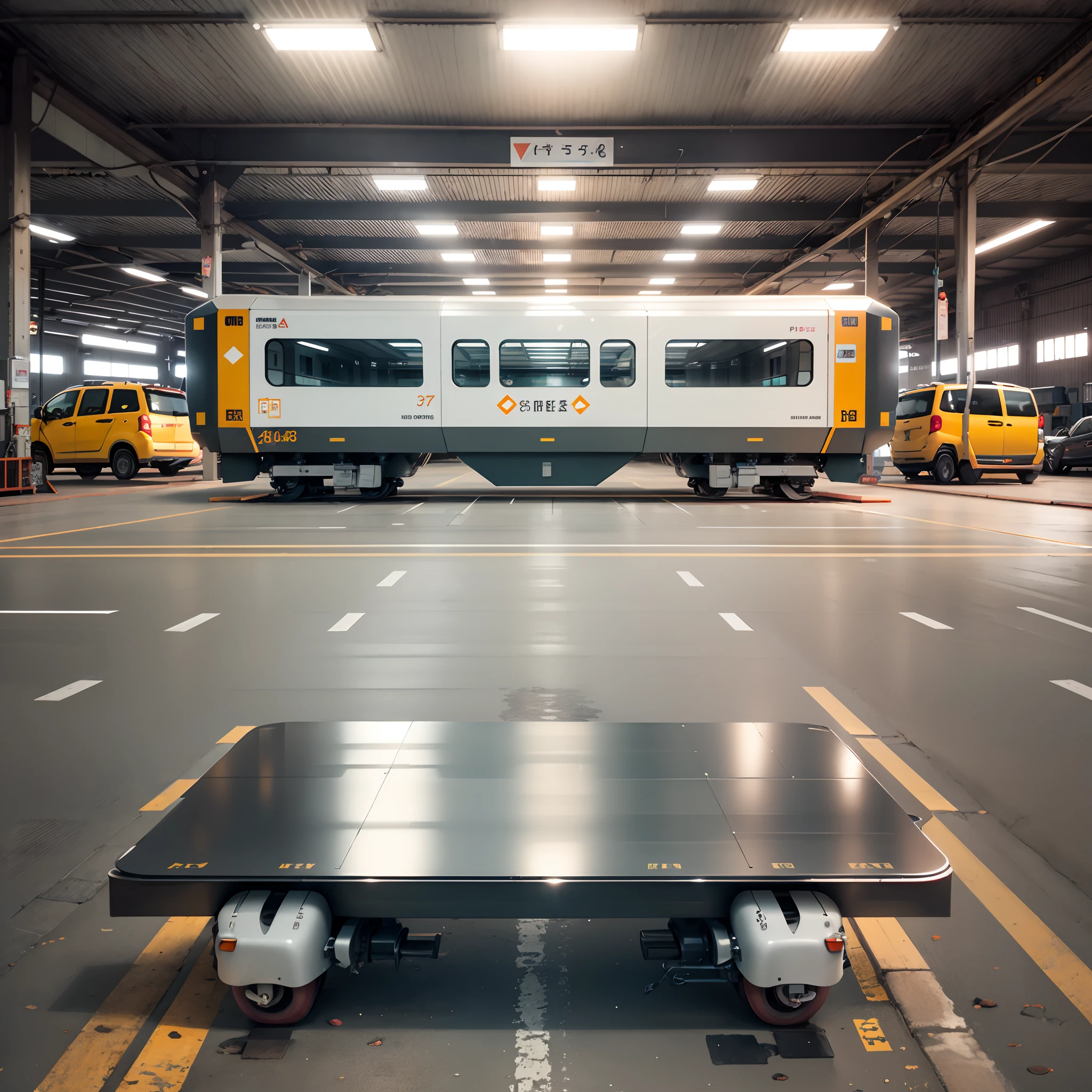 Electric flat car stops at the factory