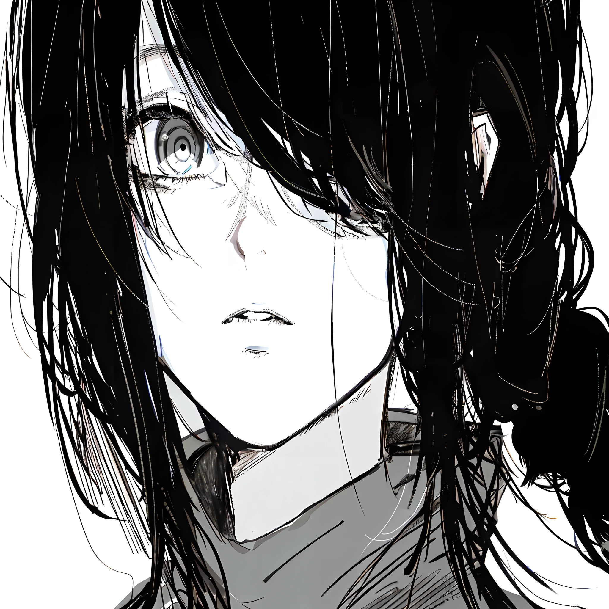 Anime girl with long black hair and black eyes ponytail, detailed portrait of an anime girl, black and white manga style, Detailed anime soft face, Stunning anime face portrait, Continuation of the painting