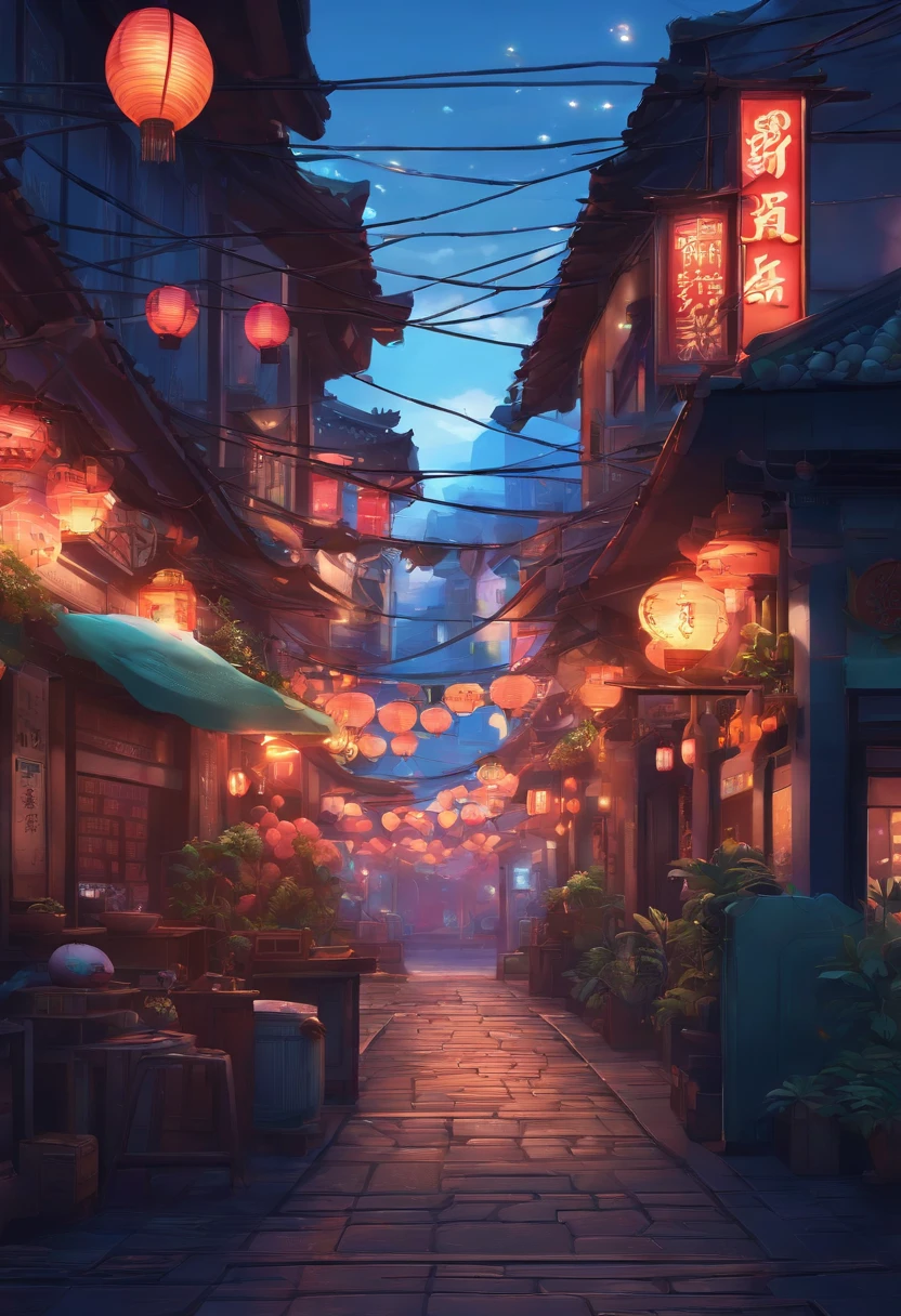 Style scene of streets with neon signs and gates, colorful anime movie background, arte de fundo, Colorful street market, dreamy Chinese towns, summer festival night, Anime background art, background artwork, Mobile game background, Anime landscape concept art, anime style cityscape, art-style