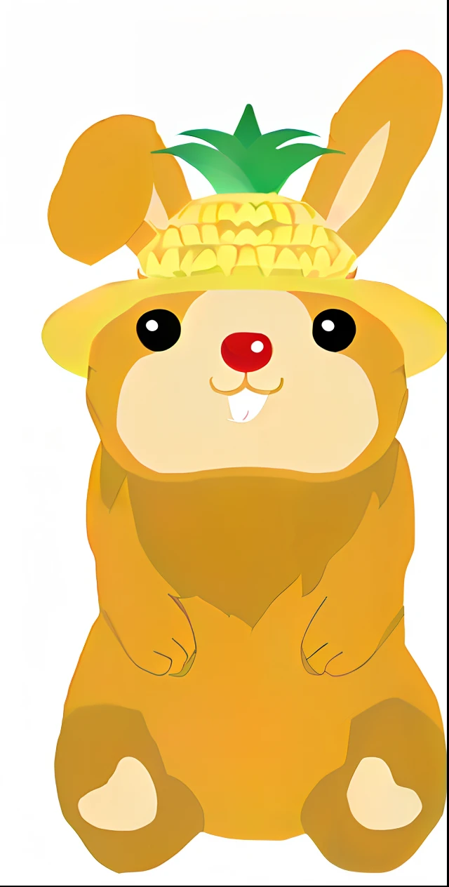 Close up of cartoon animal in pineapple hat, edgBunny_Character, animal wearing a hat, anthropomorphic rabbit, anthropomorphic beaver, cute anthropomorphic bunny, The Great Wizard in a Hat, Bunny, made in adobe illustrator, Rabbit, japanese mascot, mascot illustrations, inspired by Shūbun Tenshō