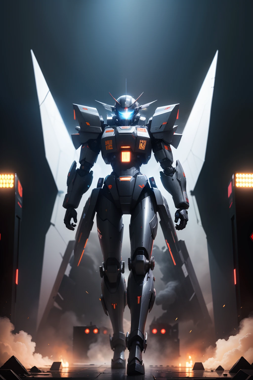 Solid black background,There is a stage in front,Mecha future cool wind