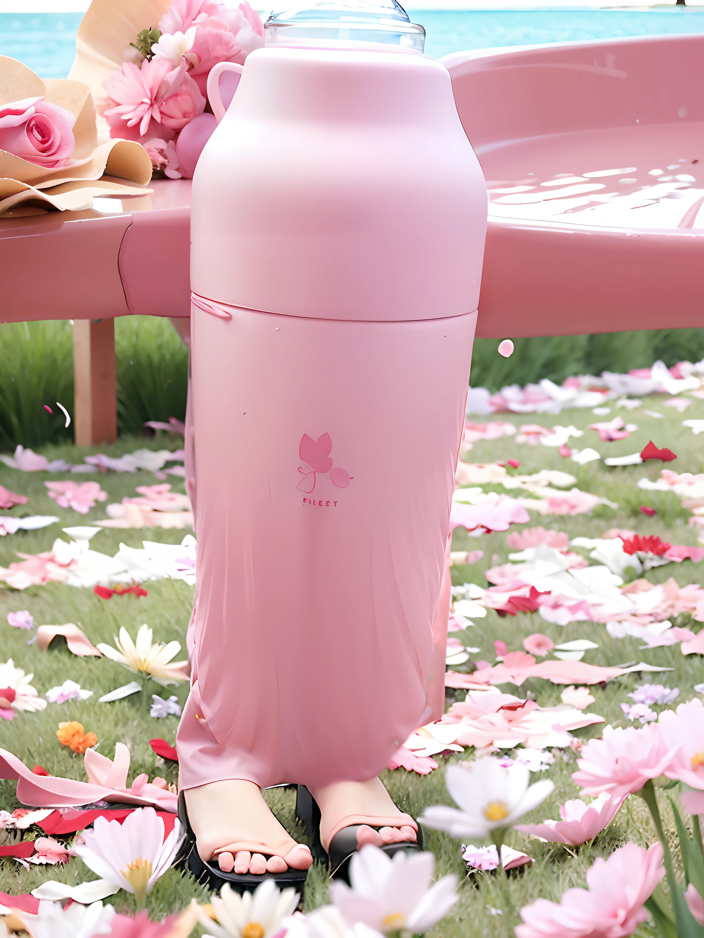 grassy fields,with petals falling,