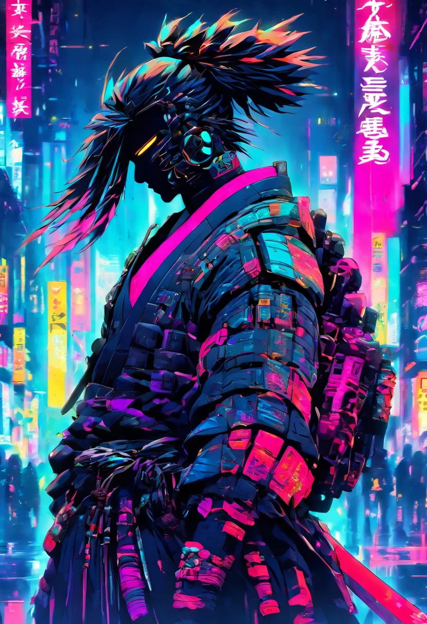 samurai techwear, cyberpunk, futuristic, full body