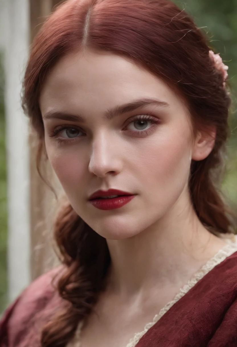 (((A deep reddish wound runs through his left cheek))) teint clair, woman about 19 years old, cheveux blancs naturels, Yeux verts distinctifs, Wearing kohl, mince et gracieux, beau, Candlelight in a medieval setting, Mise au point ultra nette, Realistic shooting, Medieval women's clothing, Tetradic colors (cicatrice:1.4)