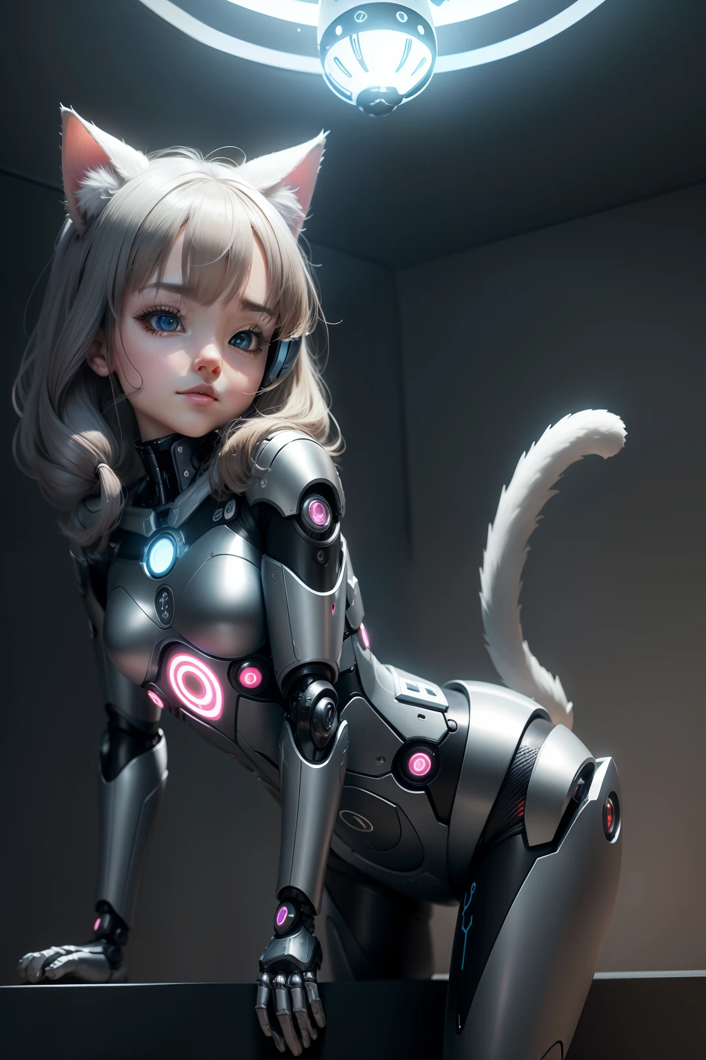 Smart AI Cat - Ash, Smart AI dog - little Grope, Cute and interactive, Companionship and loyalty, Enhanced capabilities, Cybernetic dreams, Biomechanical fantasy, Da Vinci, Mechanical hee, Human perspective, Soft light