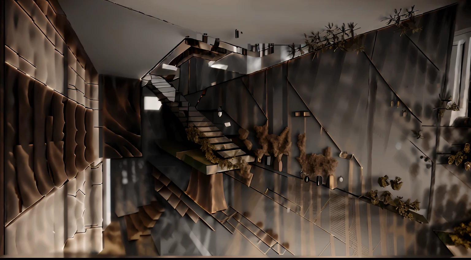there is a drawing of a staircase going up to a door, 3d rendering, 3 d rendering, 3d concept, 3 d concept, architectural concept, 3 d renders, rendered 3d model, 3d rendered model, with 3d render, with 3 d render, 3/4 view realistic, 3d rendered, 3 d rendered, 3 d perspective,Decorative wall tiles, TV shelves, sofa tables, handrails with glass stairs