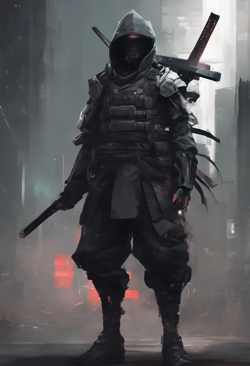 samurai techwear, cyberpunk, futuristic, full body