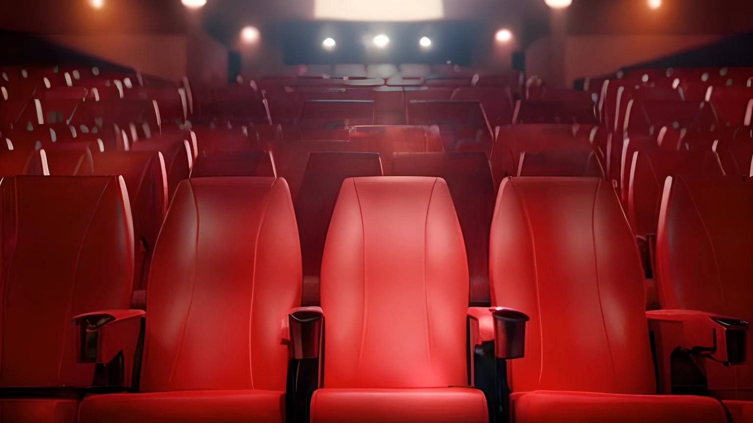 There are many red seats in the theater,The lights are bright, sitting in a movie theater, in a cinema, Cinema lighting, cinema, award-winning cinema, cinematic movie image, cinematic Film still from, photo of the cinema screen, theater, cinematic flavor, award winning cinematic, quality cinema model, movie screen shot, Movie images, Movie, Cinestill 5 0 0, Cinematic