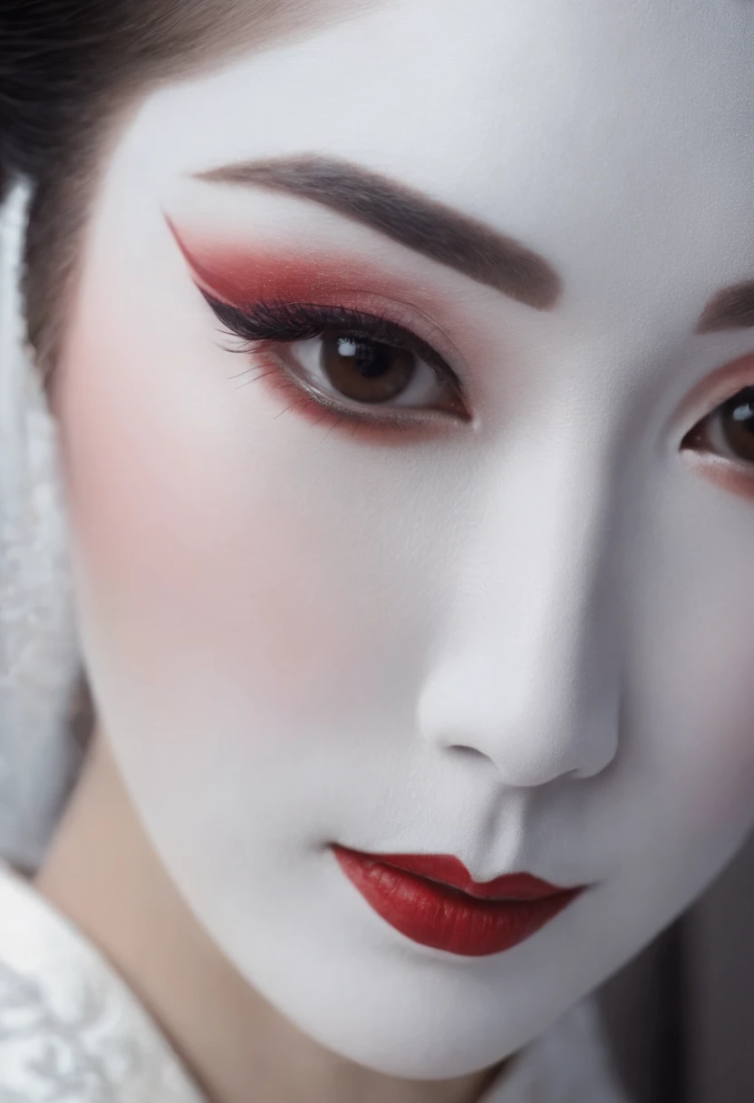 closeup of face ,Masterpiece, Best quality, Ultra-detailed,((geisha)) ,scybernetic,cybernetic parts,Line art,eye glass,