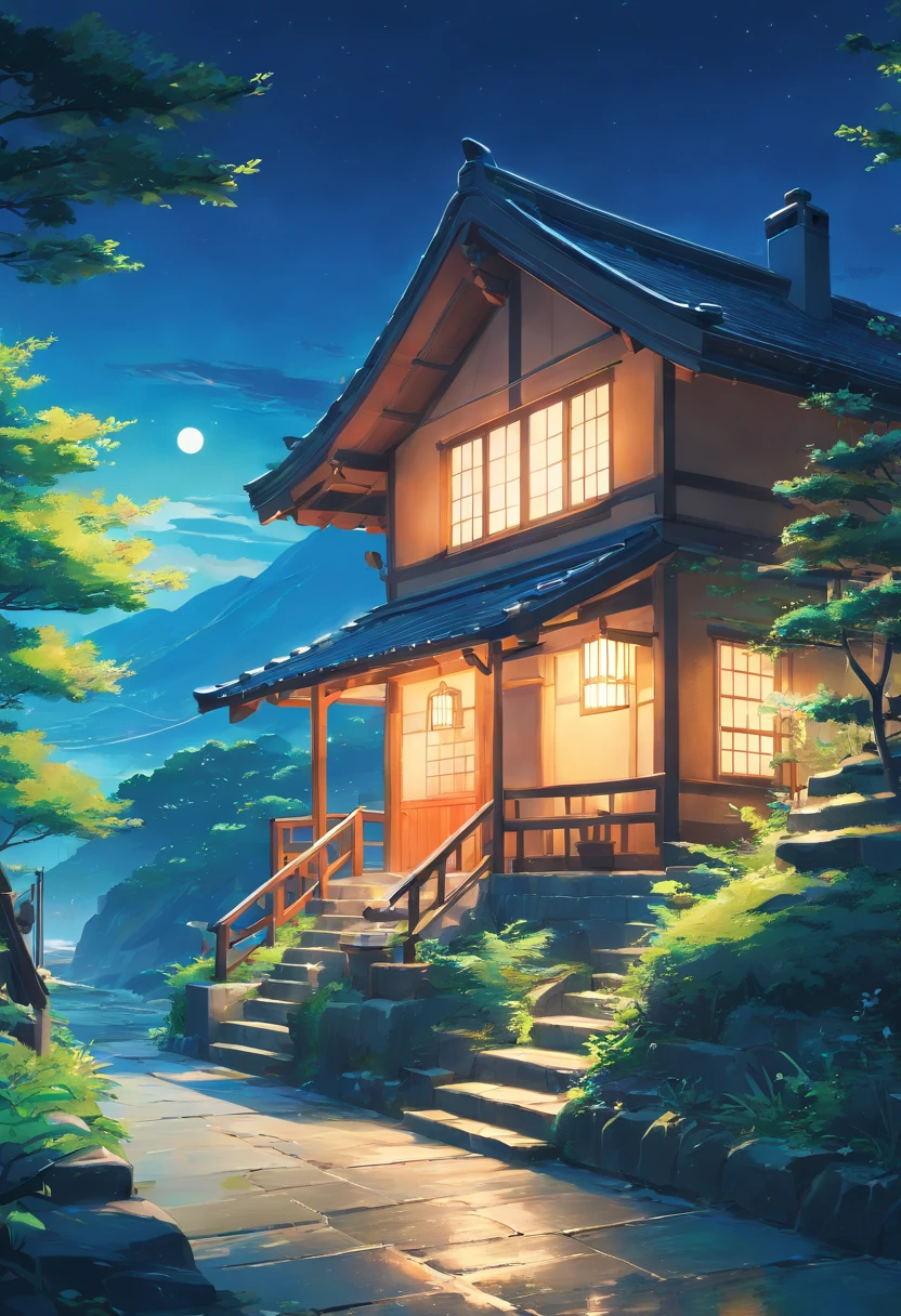 deep in the night,Close-up of a cottage in the Chinese countryside,themoon, ross tran. scenery background, ryan dyar, environment painting, Beautiful oil matte painting, photorealistic landscapes, 4k hd matte digital painting, 8 k resolution digital painting, 8k resolution digital painting, hyperrealistic landscape, inspired by Raphael Lacoste, Illustration matte painting, beautiful digital painting