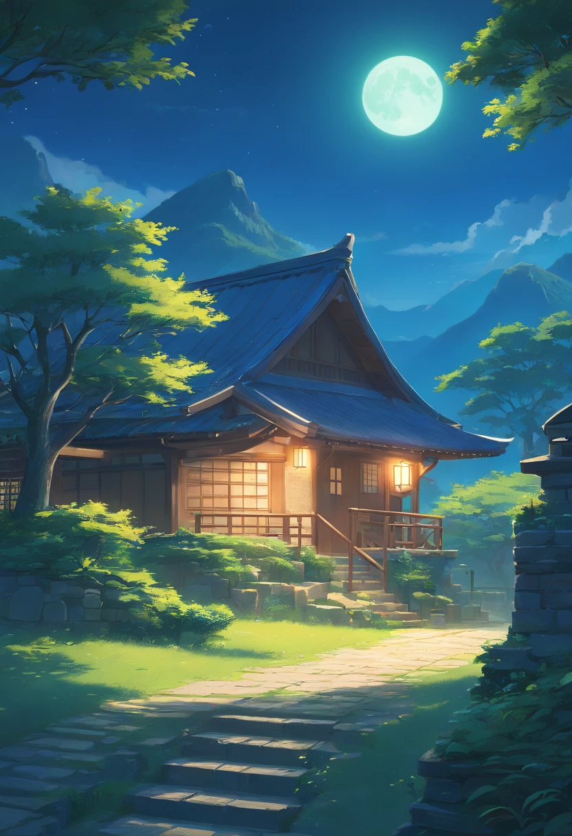 deep in the night,Close-up of a cottage in the Chinese countryside，themoon, ross tran. scenery background, ryan dyar, environment painting, Beautiful oil matte painting, photorealistic landscapes, 4k hd matte digital painting, 8 k resolution digital painting, 8k resolution digital painting, hyperrealistic landscape, inspired by Raphael Lacoste, Illustration matte painting, beautiful digital painting