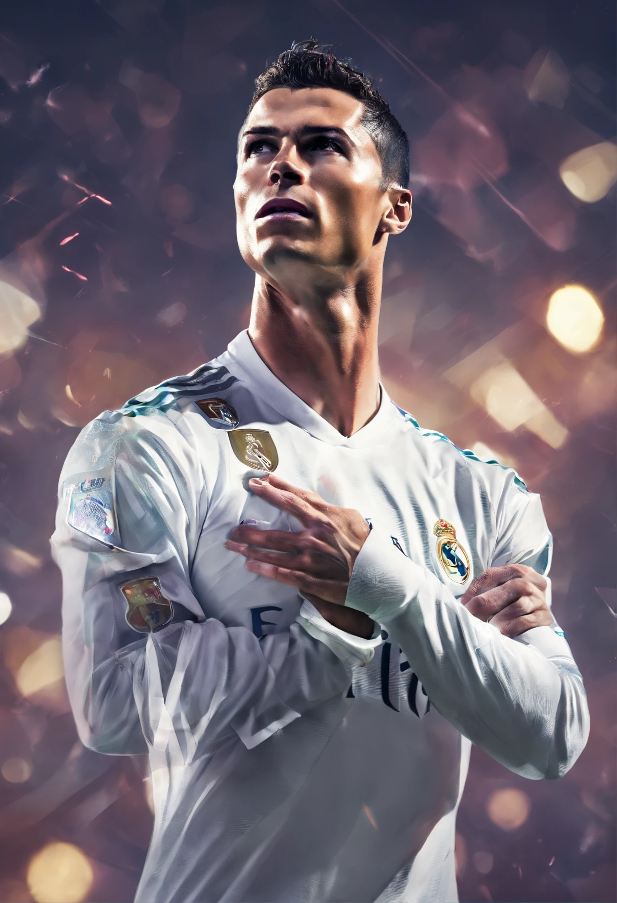 cristiano ronaldo,terno real madrid,(Estilo Pixar) (master part:1.2) (Bokeh) (best quality) (pele detalhada) (textura detalhada) (8k) (argila) (Cinematic lighting)