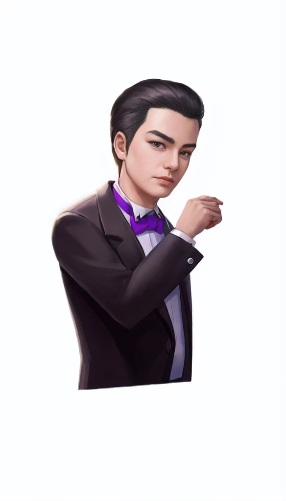 A close-up of a man in a suit and tie pointing to something, stylized portrait formal pose, inspired by Hisui Sugiura, inspired by Jang Seung-eop, handsome stunning realistic, inspired by Ding Yunpeng, inspired by Sim Sa-jeong, inspired by Byeon Sang-byeok, Inspired by Zhang Han, gta chinatowon art style