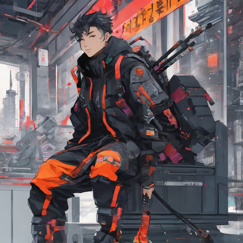 samurai techwear, cyberpunk, futuristic, full body