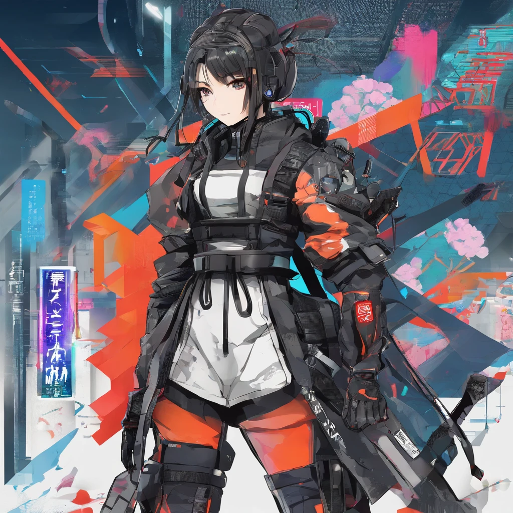 samurai techwear, cyberpunk, futuristic, full body