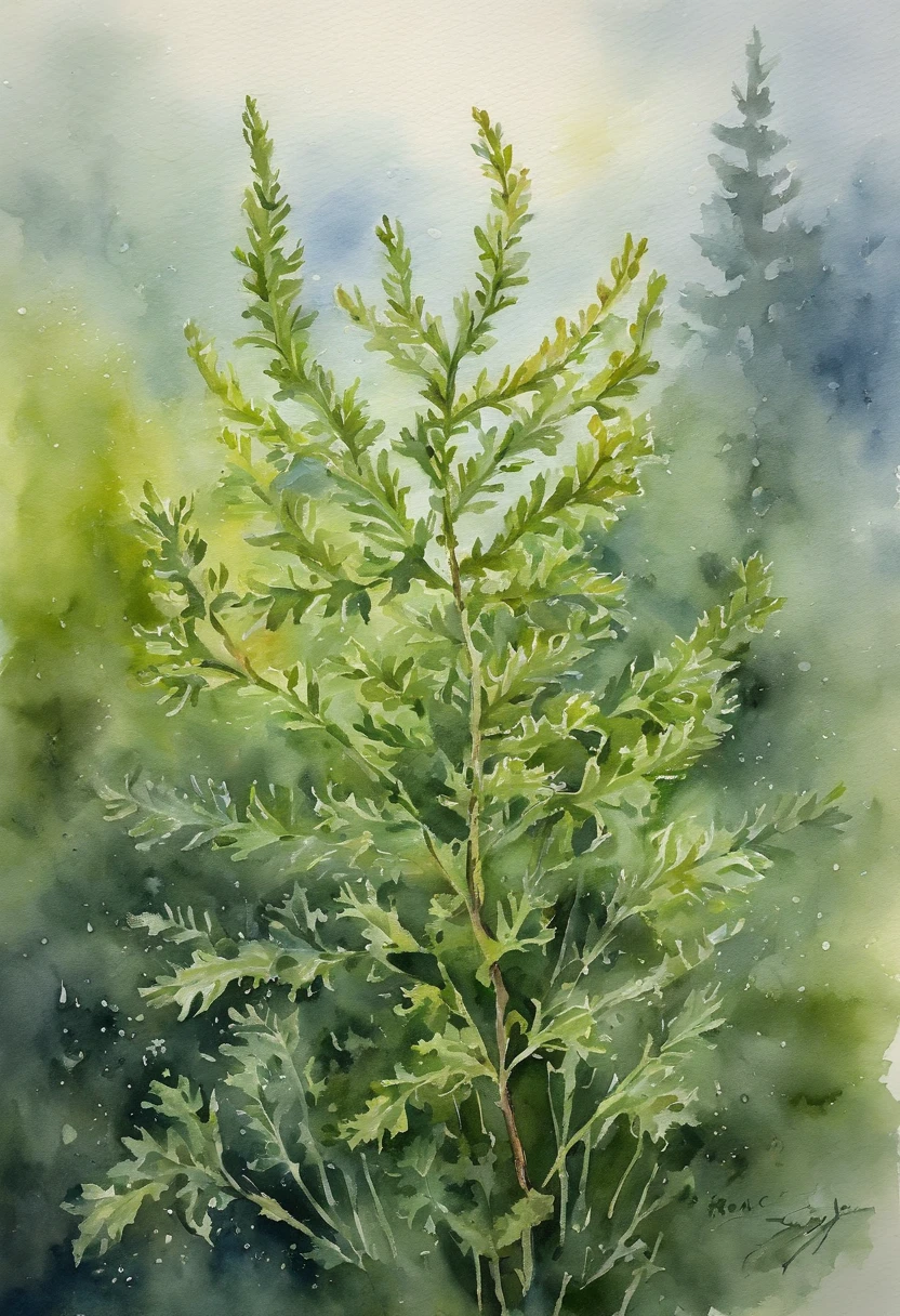 Wormwood grows on rainy days in spring