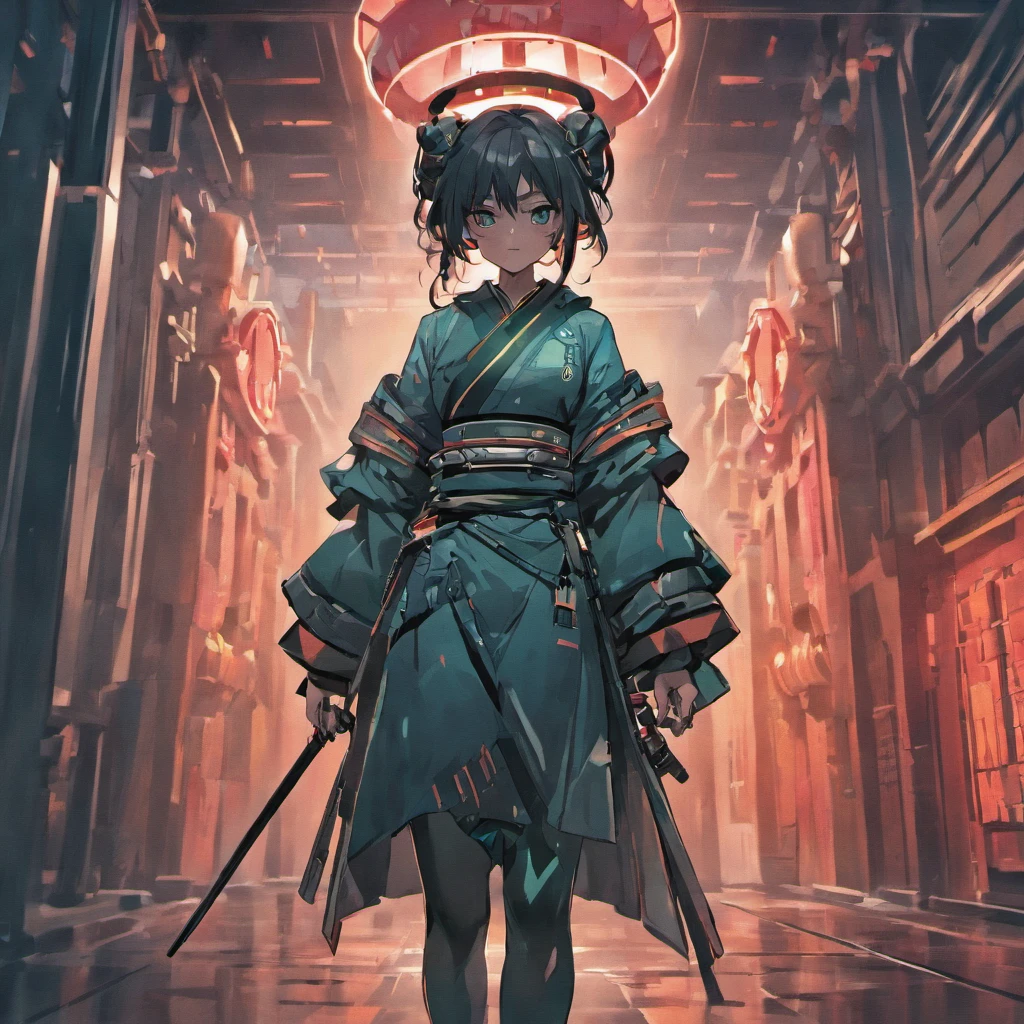 samurai techwear, cyberpunk, futuristic, full body