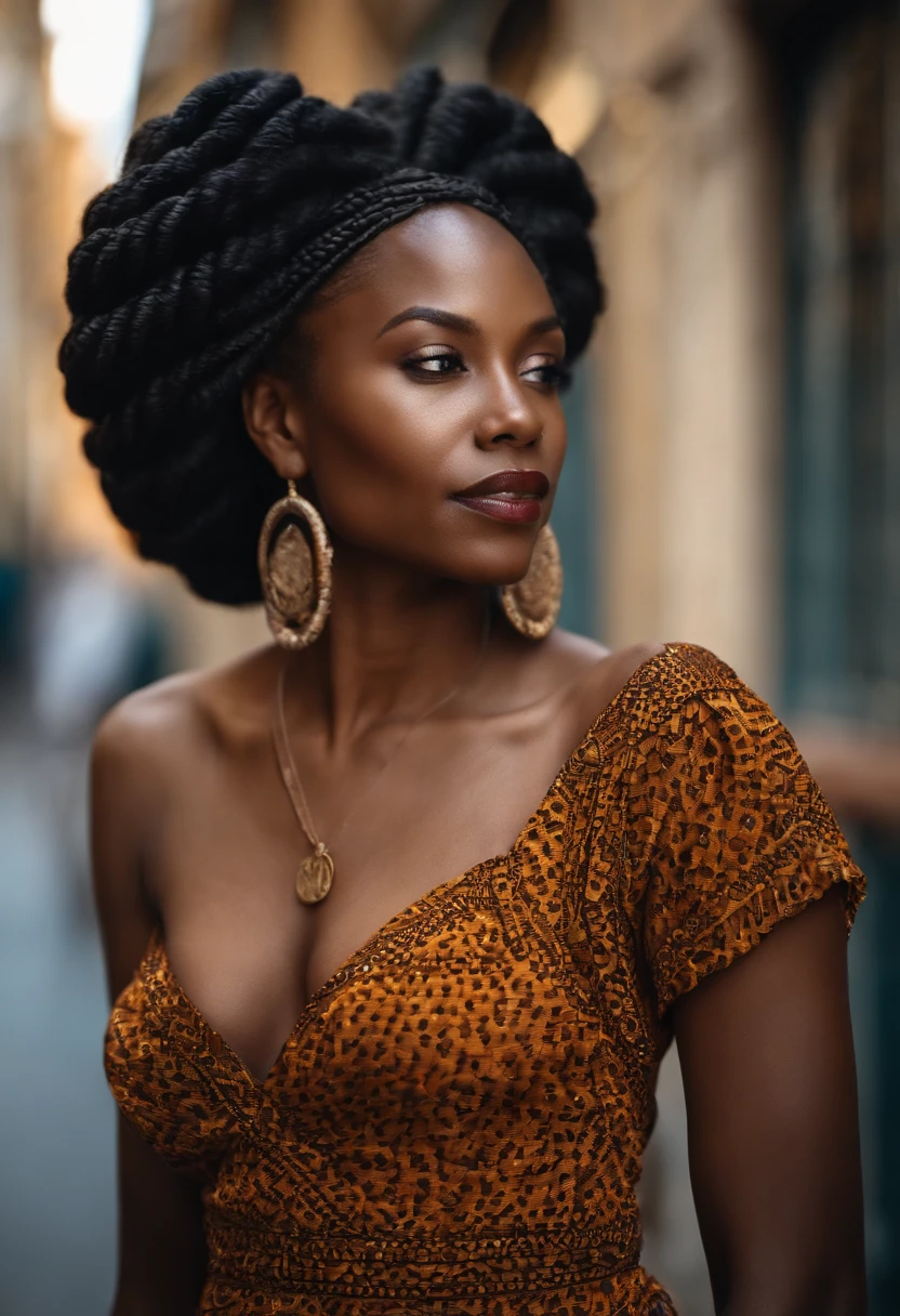 Portrait of an Afro-descendant woman with nagô braids in her hair in an African city