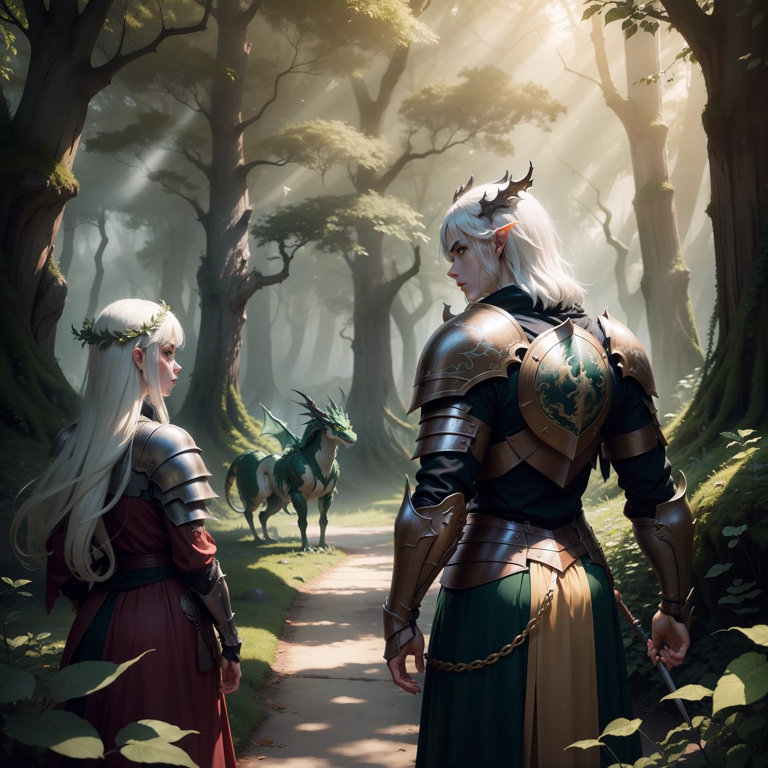 Forest, fantasy, dragon, Knight