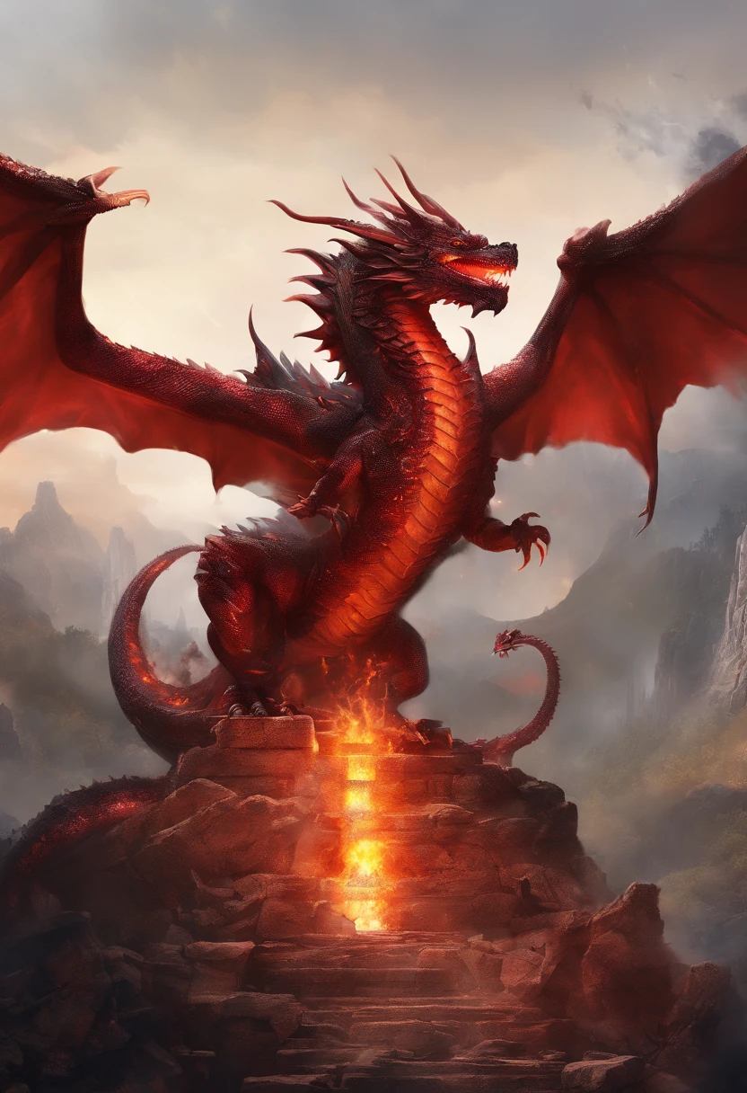 (Dragon celestial dorado) con (ojos penetrantes de color rojo),primer plano soltando (fuego de sangre) por la nariz,escamas bulumetricas,alta calidad,8k,muchos detalles,paticulas de fuego,alas,4patas,garraz manchadas,oro,peligro,fuego,dientes filosos,dragon gigante,colosal,amenazante,imponente,escamas azules