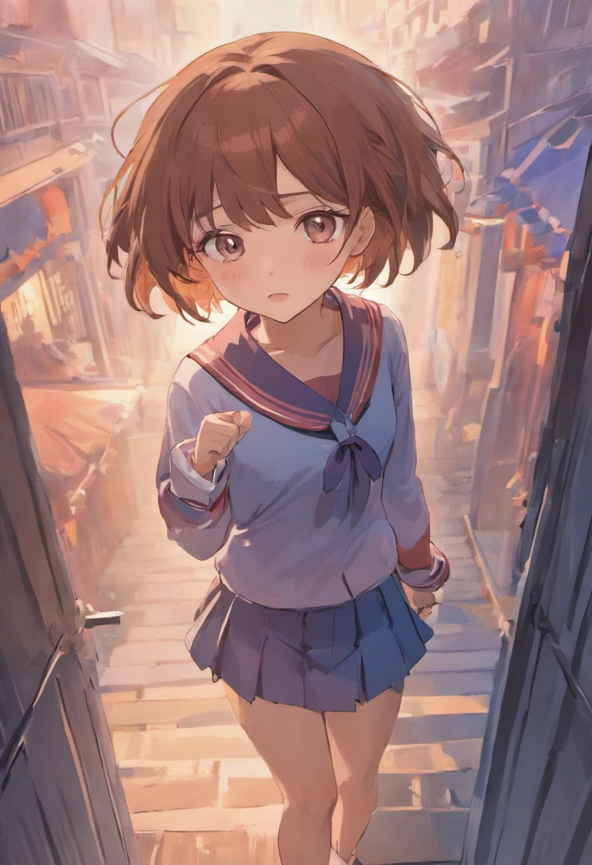 yuihirasawa, Yui Hirasawa, short hair, Brown Hair, hair ornaments, (Brown eyes:1.5),blush,smile,White oversized one-shoulder sweater,Black pleated skirt,White Pantyhose,short boots,Hair Clip,((Panties in full view))、smile、Overlooking the city from the top of the hill、Beautiful sunset、the wind is strong、Cowboy Shot,
break otdoors, 丘
break looking at viewer, whole body、
break (masterpiece:1.2), Highest quality, High resolution, unity 8k wallpaper, (shape:0.8), (Beautiful and beautiful eyes:1.6), Highly detailed face, Perfect lighting, Extremely detailed CG, (Perfect hands, Perfect Anatomy),