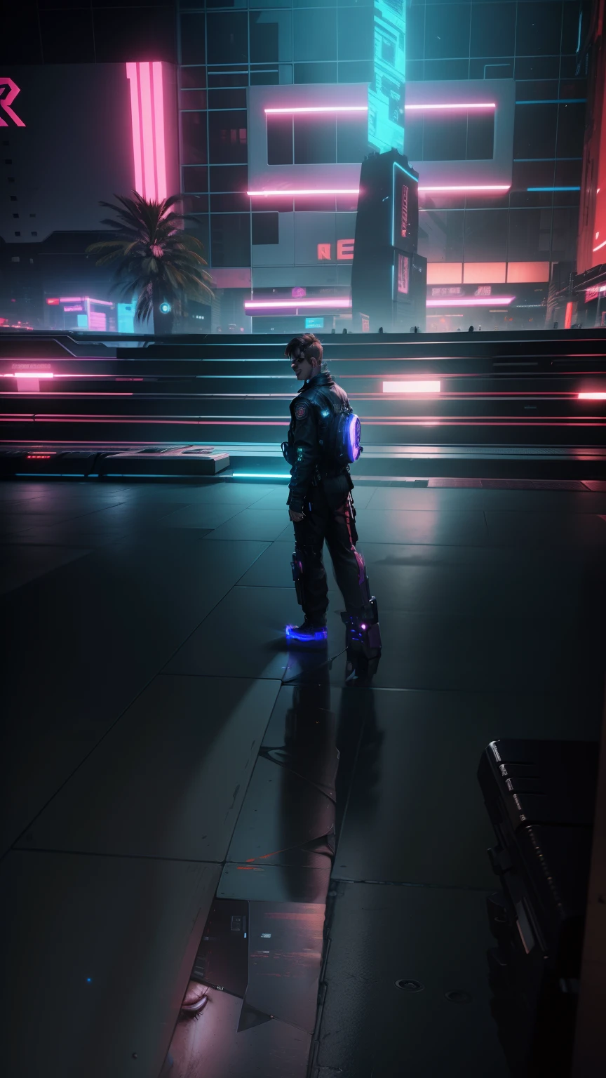 Change character background, cyberpunk, handsome boy, realistic, 8k, enhance face,